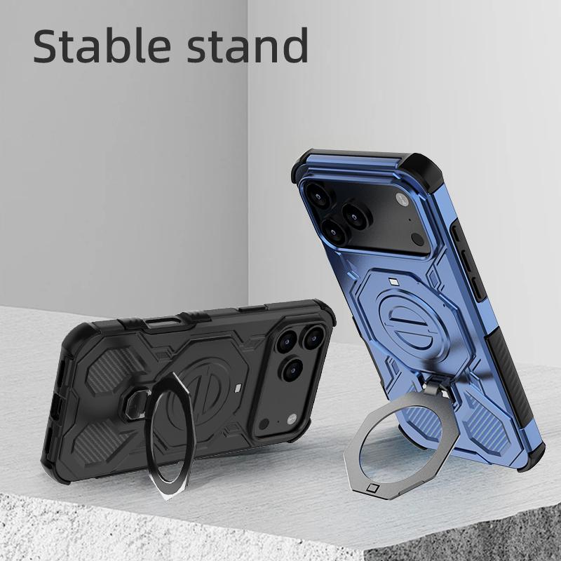 KEYSION Shockproof Magnetic Case for iPhone 17 Pro Max TPU+PC Upright Live Metal Ring Stand Phone Back Cover for iPhone 17 Air