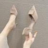 Women's Summer Footwear Stilito with Heel Shoes for Woman 2024 Green Sandals Square Toe Trend Beau Today Spring Stylish Fashion