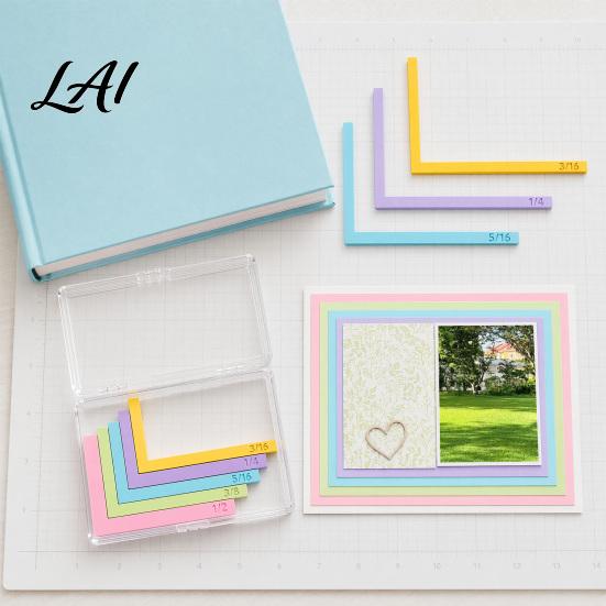 Craft Paper Corner Press Crafting Alignment Guides with Storage Case 5 Pcs Color-Coded L-Shaped Stacking Ruler Spacers Size Tabs for Card Making,