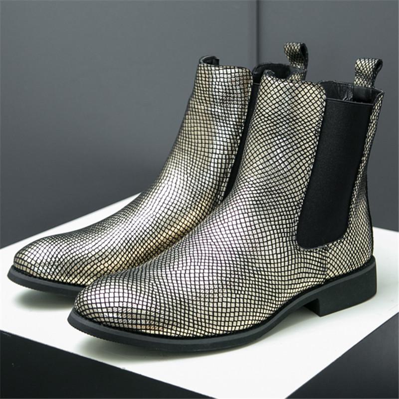 Projektant Nowość Moda Zimowa Botki Chelsea Męskie Szpiczaste Złote Srebrne Buty Casual High Tops Zapatos Hombre