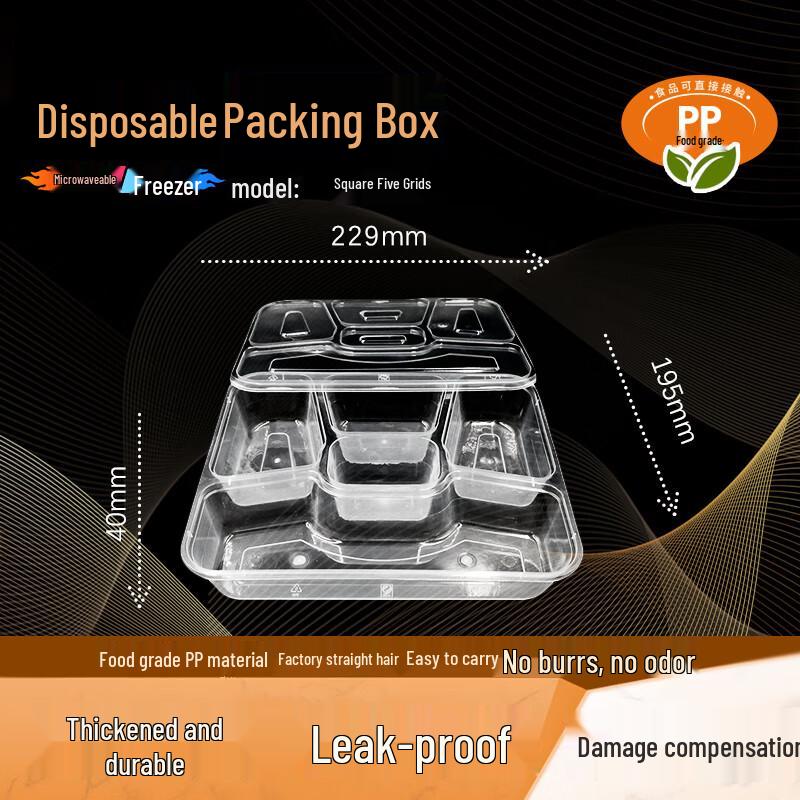 WEISHENG Disposable 5-Compartment Microwavable Meal Prep Containers