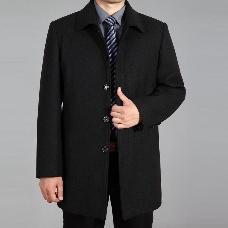 Men's Autumn and Winter Medium-length Solid Color Jacket Business Casual Slim Windbreaker