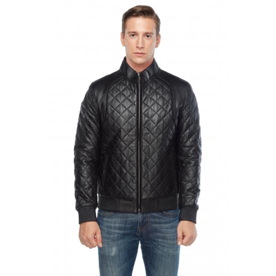

Мужские куртки Мужская стеганая черная кожаная куртка Slim Fit