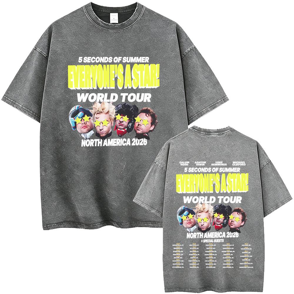 Washed Vintage 5 Seconds of Summer Everyones A Star World Tour 2026 Tshirt Men Women Clothing Pop Punk Rock Harajuku T Shirts
