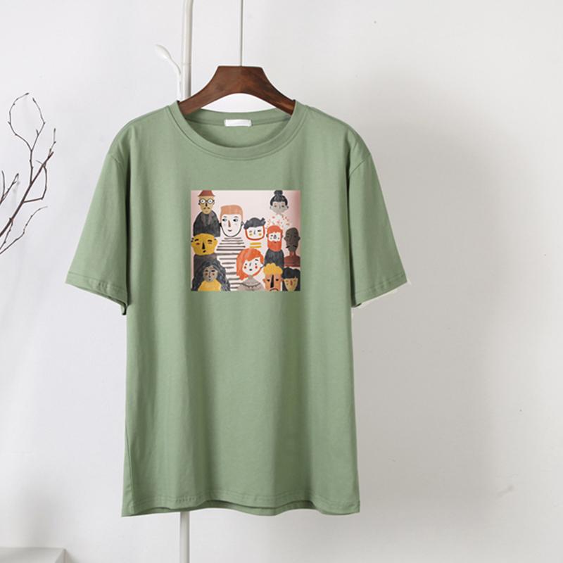 

Hirsionsan Повседневная свободная футболка женская корейская с круглым вырезом футболки с мультяшным принтом женские простые универсальные черные топы с короткими рукавами женские M светло-зеленый