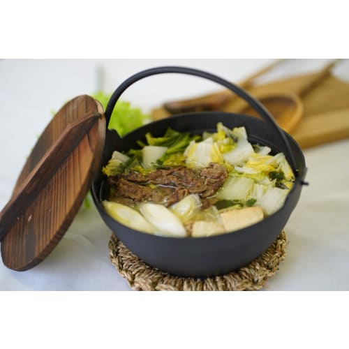 Ikenaga Iron Works Irori Nabe (Irori Pot) Iron Pot, 16cm, with Wooden Lid, for 1 Person, Small