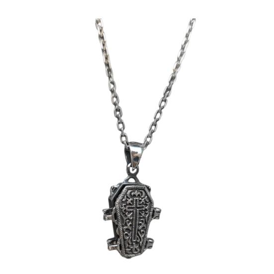Skeleton Pendant Necklace Gothic Necklace with Skeleton in Casket Pendant