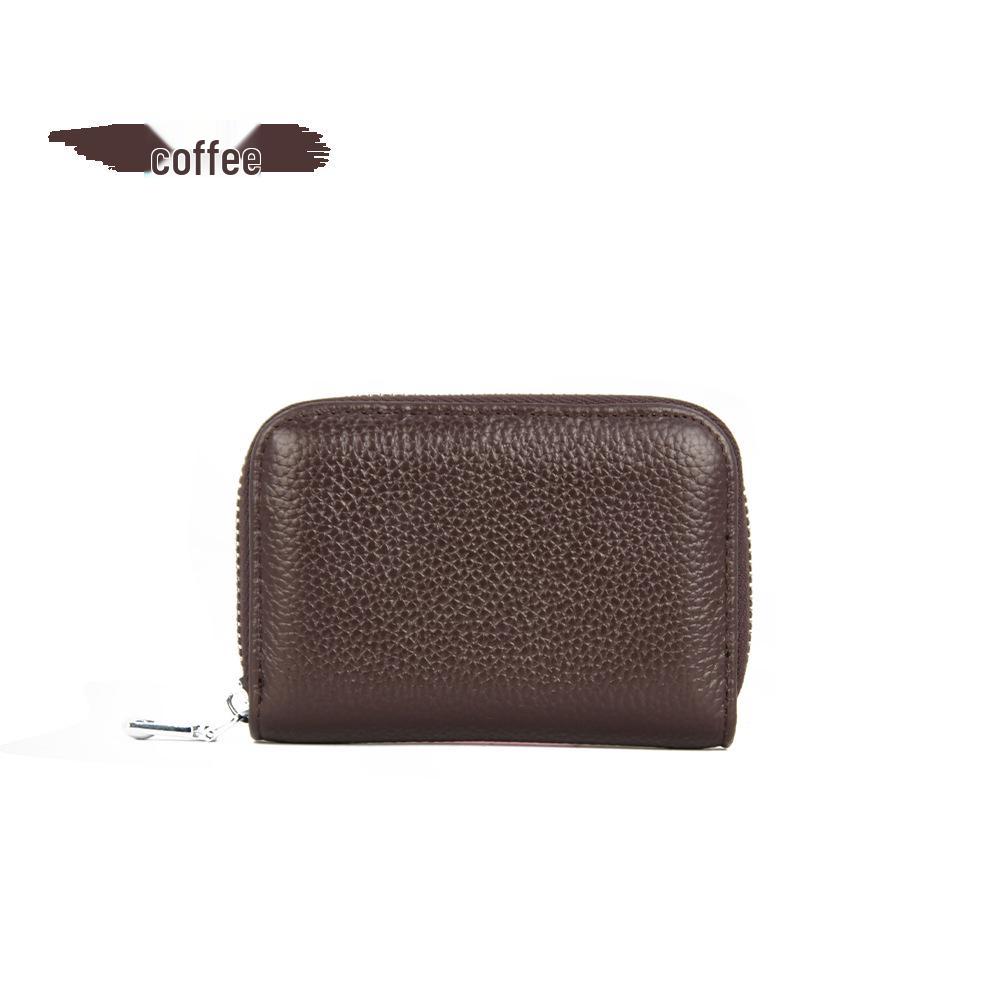 Accordion Top Grain Cowhide RFID Anti-Theft Multi-Card Zipper Leather ID Card Holder