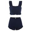Conservative Knit Bikini Set Ruffle Trim Push Up High Waisted Boy Short Tummy Control Slimming Student Summer Beach Hot Spring Bathing Suit Swimwear