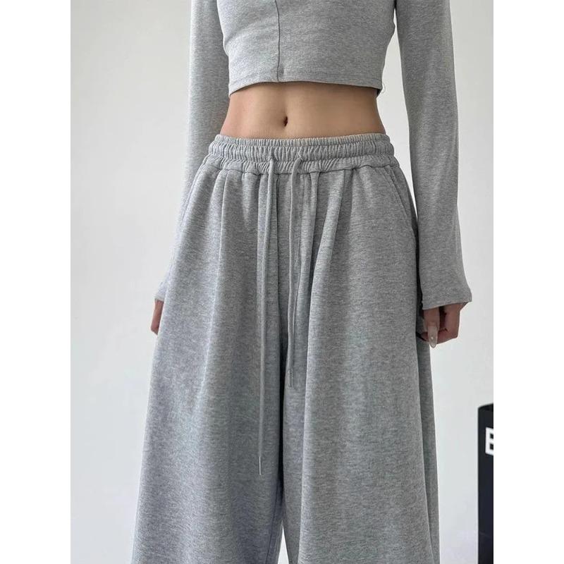 Y2K Harajuku Wide Leg Sweatpants Women Streetwear Baggy Oversize Gray Sports Pants High Waist Drawstring Casual Joggers Trousers