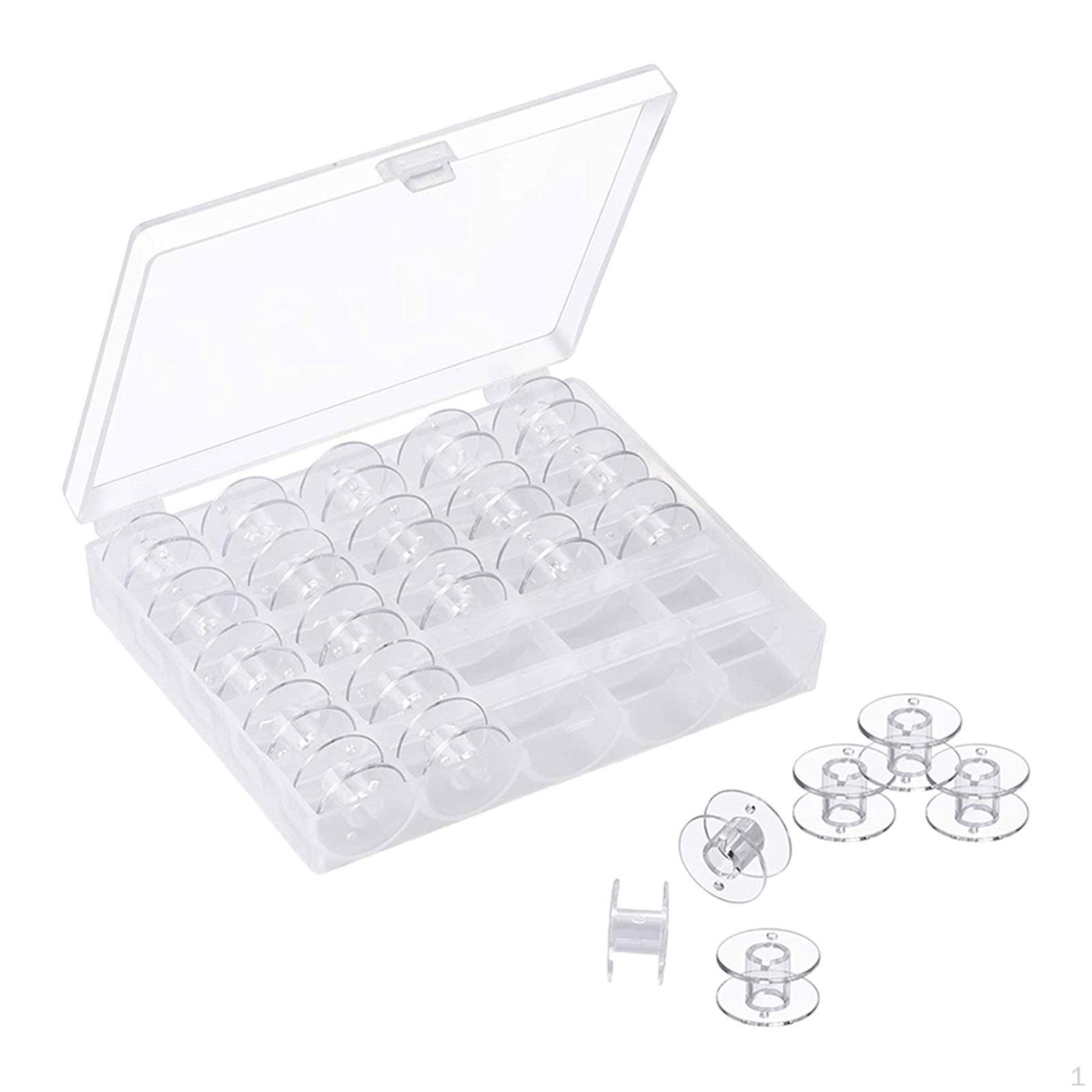 25 Bobbin Spools with Bobbins Case, Transparent Box Storage, Organizer Sewing Machine PP Bobbin
