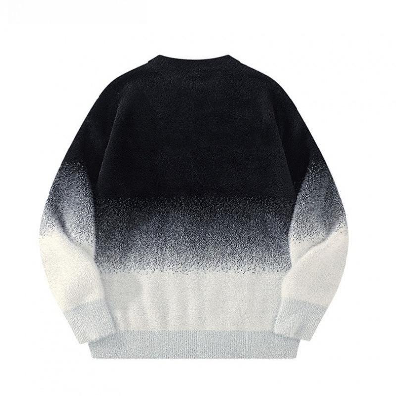 Men's High-End Gradient Color Sweater - Velvet, Round Neck, Long Sleeve Knit Pullover for Autumn/Winter.