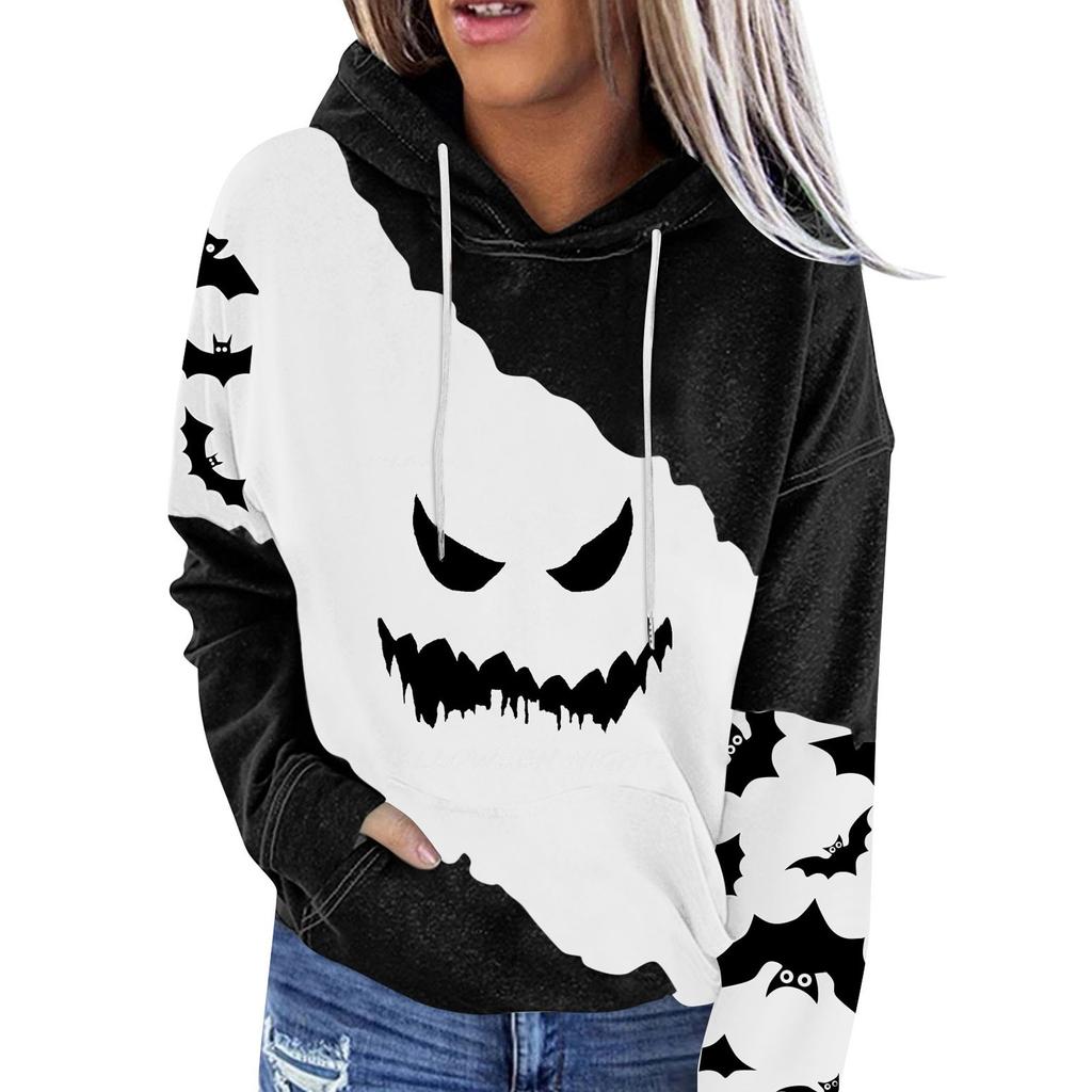 Women's Casual Fashion Halloween Print Long Sleeve Pullover Hooded Top