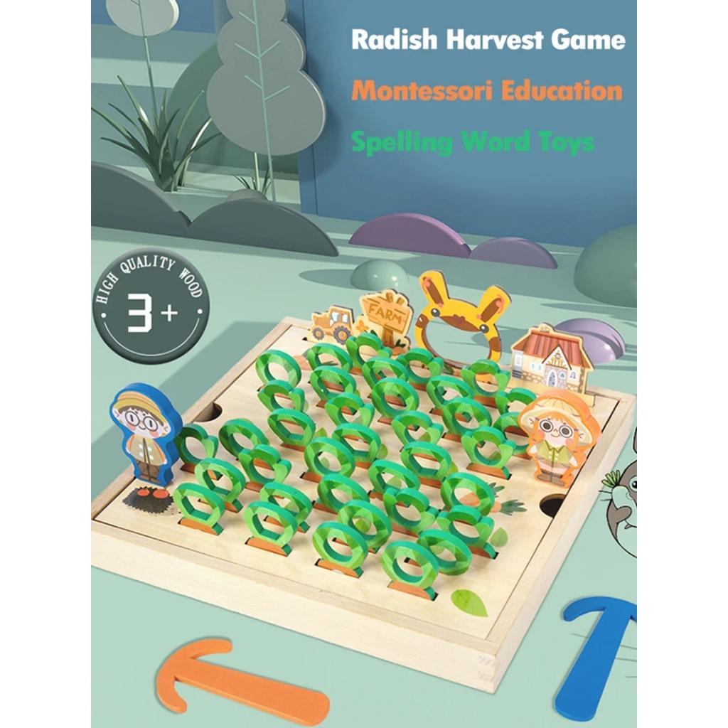 Children Pulling Carrot Language Learning Toys Montessori Game Wooden Box Farm Harvest Radishes Alphabet Early Educational Toys