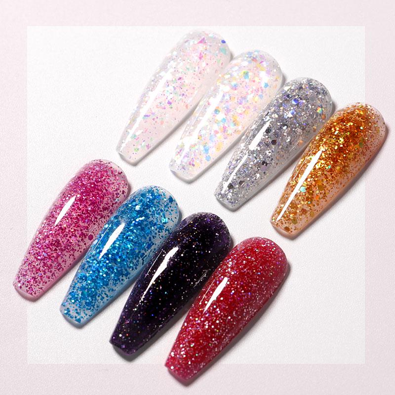 15ML Polygel für Fingernagelverlängerungen Mix Glitzer Pailletten Schmerzloser Acryl-Gebäude-Gel-Lack Hybrid-UV-Gel-Nagellack