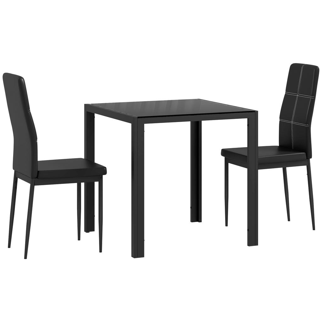 Dining Set, Dining Table with 2 Chairs, Space-Saving Dining Room Set, Seating Group, Black
