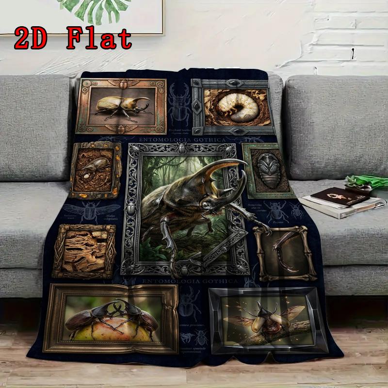 Gothic Insect Collection 2D Flat Pattern Flannel Blanket, High quality All Seasons, Home Decor, Warmth and Comfort, Perfect for Christmas Gifts.