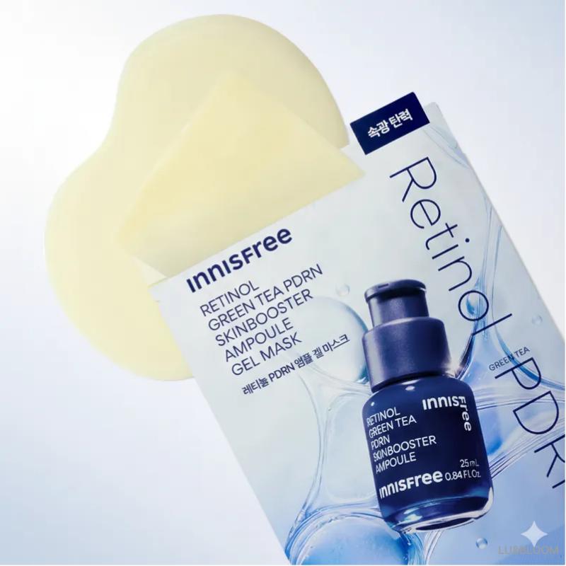 Innisfree Retinol Green Tea PDRN Skin Booster Ampoule Gel Mask 6 Sheets (+Free Gift)