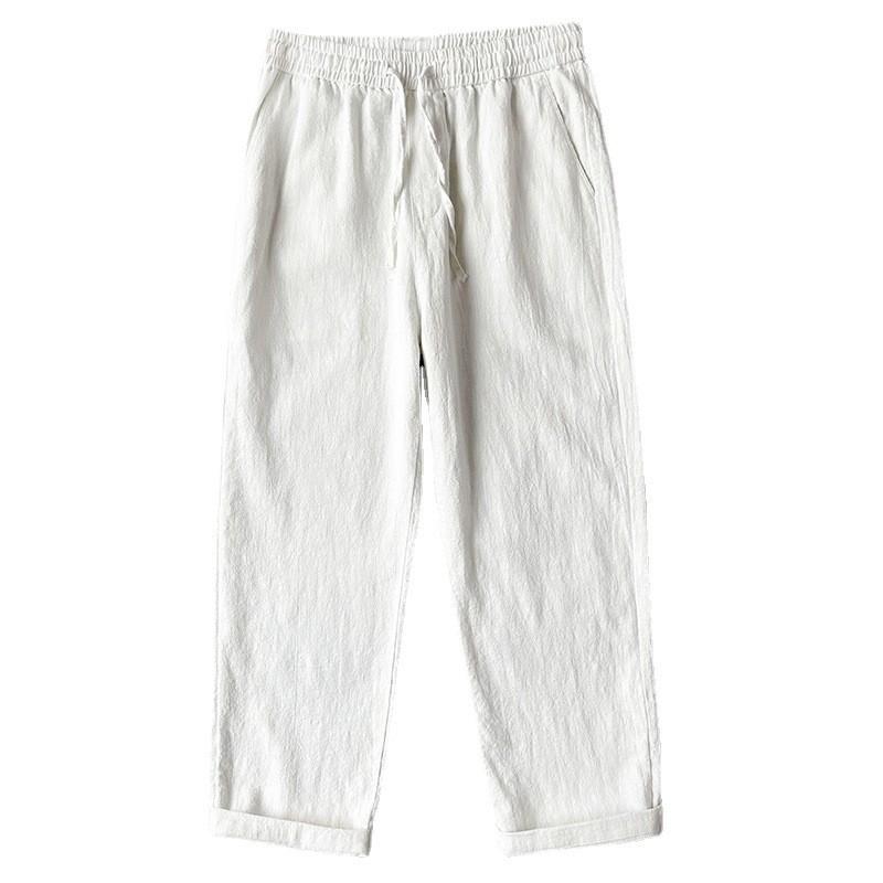 Mens Vintage Linen Casual Pants With Drawstring Waist For Summer Daily Wear