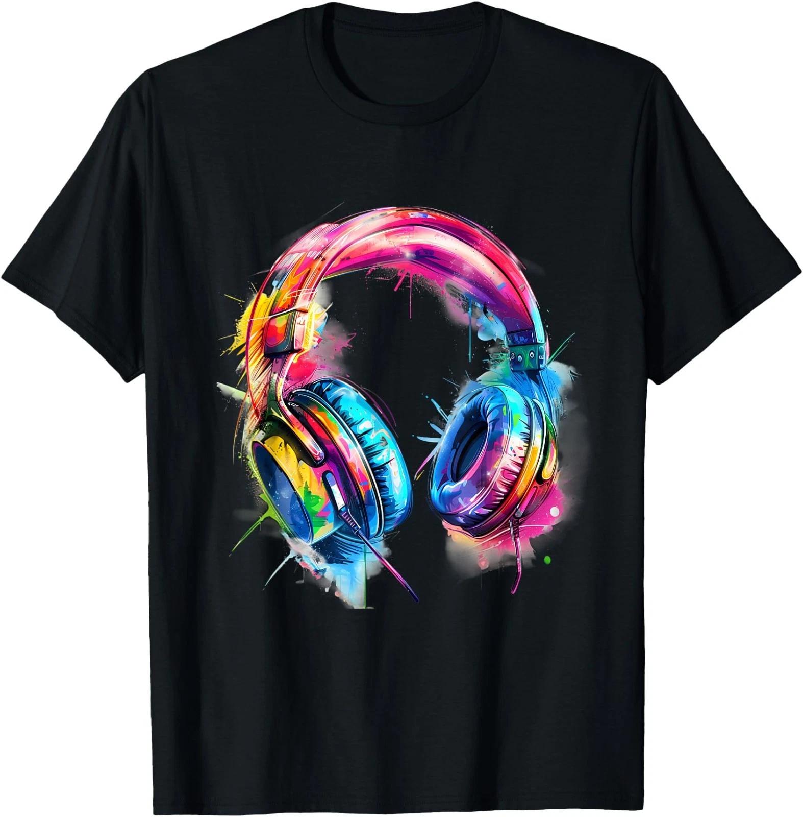 Headphones Music DJ Colourful Music Headphones Music Lover T-Shirt 3XL