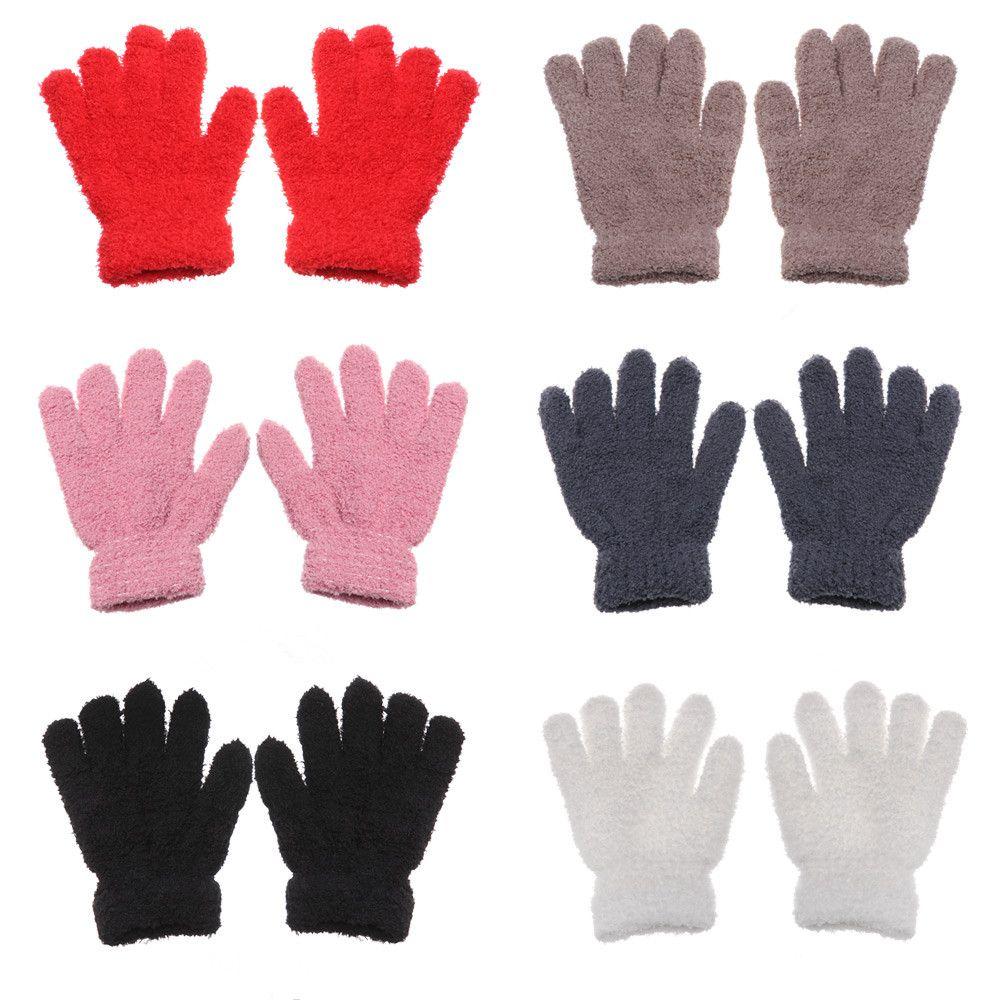 0-11 Years Old Winter Cartoon Baby Lovely Candy Color Full Fingers Coral Plush Mittens Kids Gloves