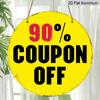 2D Flat Aluminum "90% Off Coupon" Decorative Signs and Plaques, Available In Various Sizes. Bright Yellow Retro Wall Decoration, Suitable for Retail