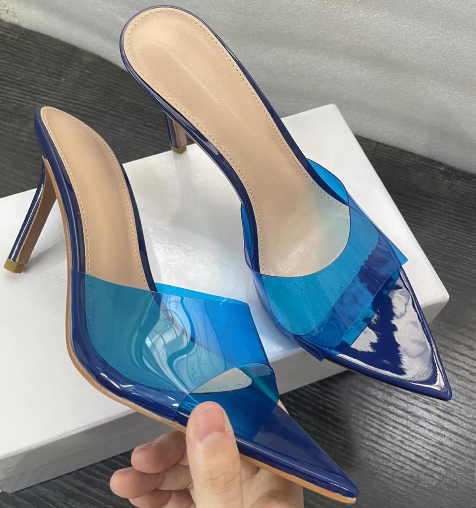 Summer New Women's High-heeled Sandals Transparent High-heeled Slippers Stiletto Pointed Toe Slip-on High-heeled Sandals