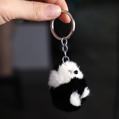 Korean Style Mink Fur Panda Keychain Black Plush Mink Keyring Mini Mink Pendant Hanging Accessory