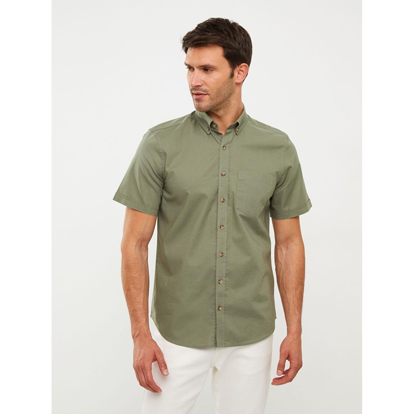 

Рубашка из поплина с короткими рукавами, стандартный крой, зеленая