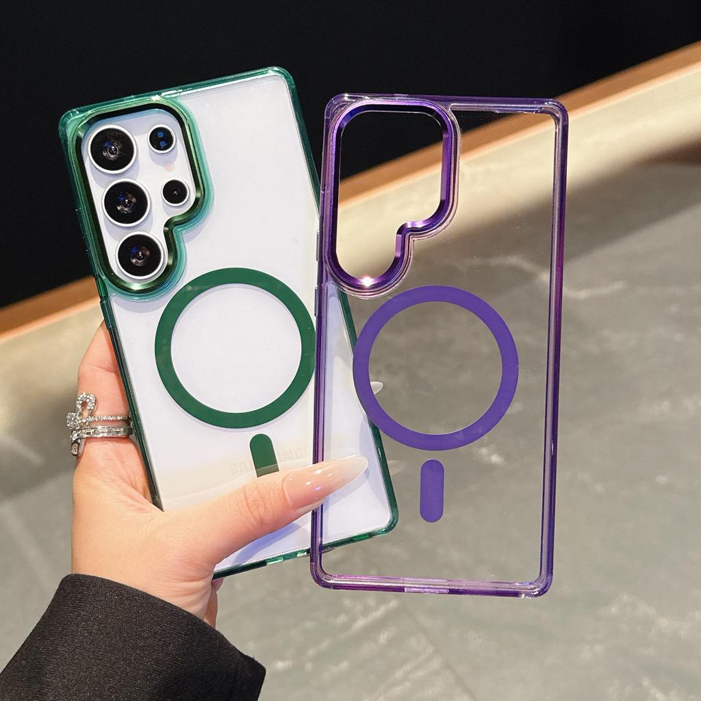 Samsung S25/S24 Ultra Magnetic Transparent Phone Case with Ice Color and Metal Lens Ring
