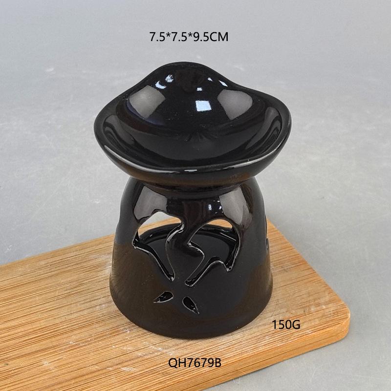 Ceramic Pure Black With Flower Holes Aromatherapy Stove Essential Oil Essential Oil Heating Stove