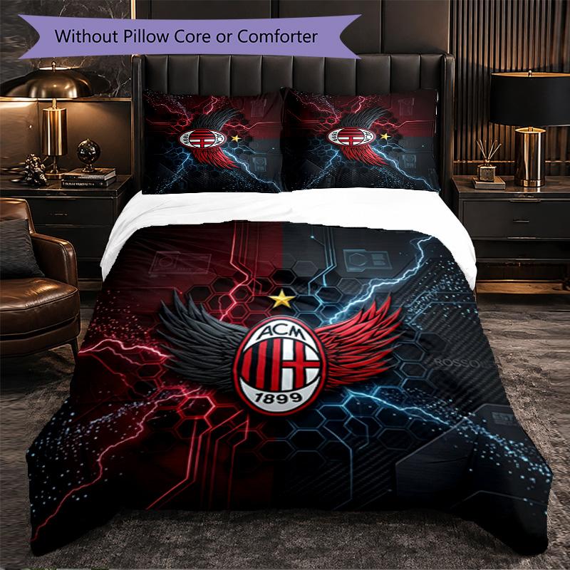 Set Lenzuola AC Milan Modello 3 Pezzi Morbida Copripiumino in Microfibra con Federe per Camera da Letto