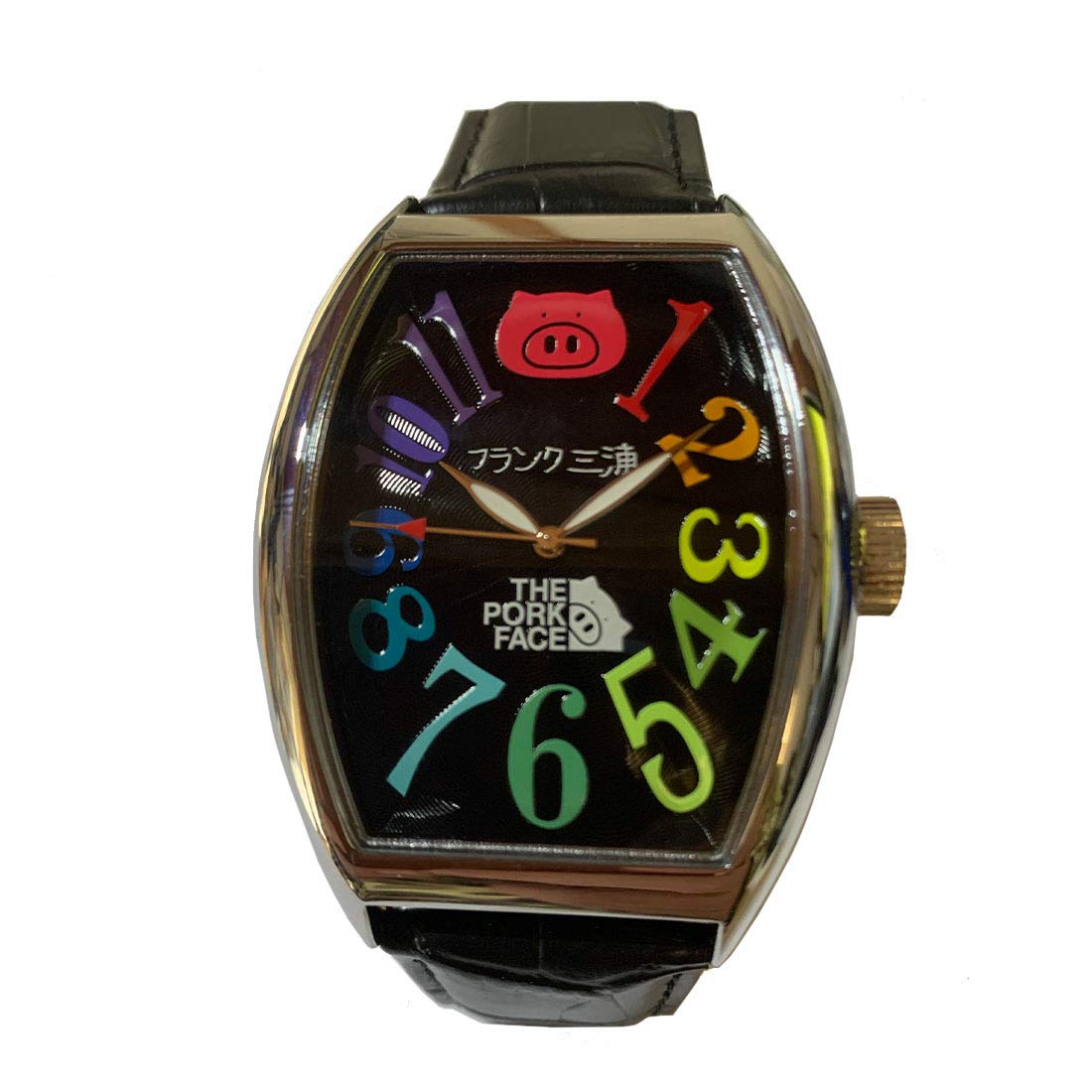 

Frank Miura x THE PORK FACE Collaboration Watch with Leather Strap and Double Black Men s Name, чёрный
