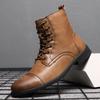 Street Fashion Knight Boots Handsome Motorcycle Boots Men's High Top Leather Boots Winter Warmth Plush Men's Outdoor Boots