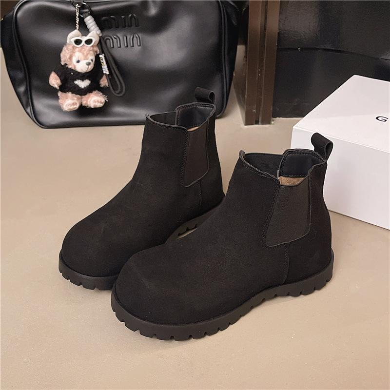 

Coarse heel short boots women s spring frosted leather chimney children s new heightening Chelsea boots retro inner thick-soled Martin boots 40 чёрный