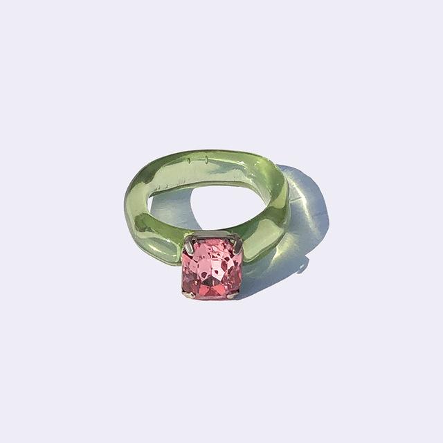 HangZhi 2020 Nuovo Anello Unico Giapponese con Strass Colorati Chunky in Plastica Acrilica Trasparente per Donne Ragazze Gioielli da Festa