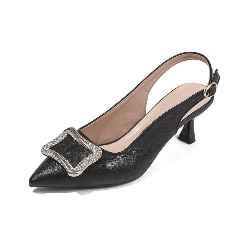 

Pointed Toe French Heels Women s New Metal Buckle Sexy Stiletto Heel Wrapped Sandals 40 чорний