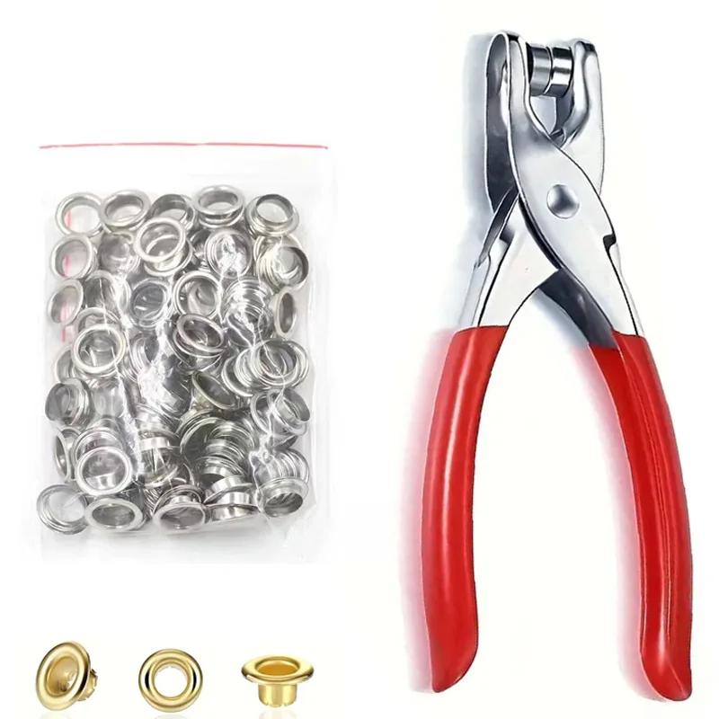 100pcs Prong Rings 4mm Buckle Buttons Metal Colour Pliers Snap Button Claw DIY Set Hand Pressure Plier Rivet Buckle Sew Tool