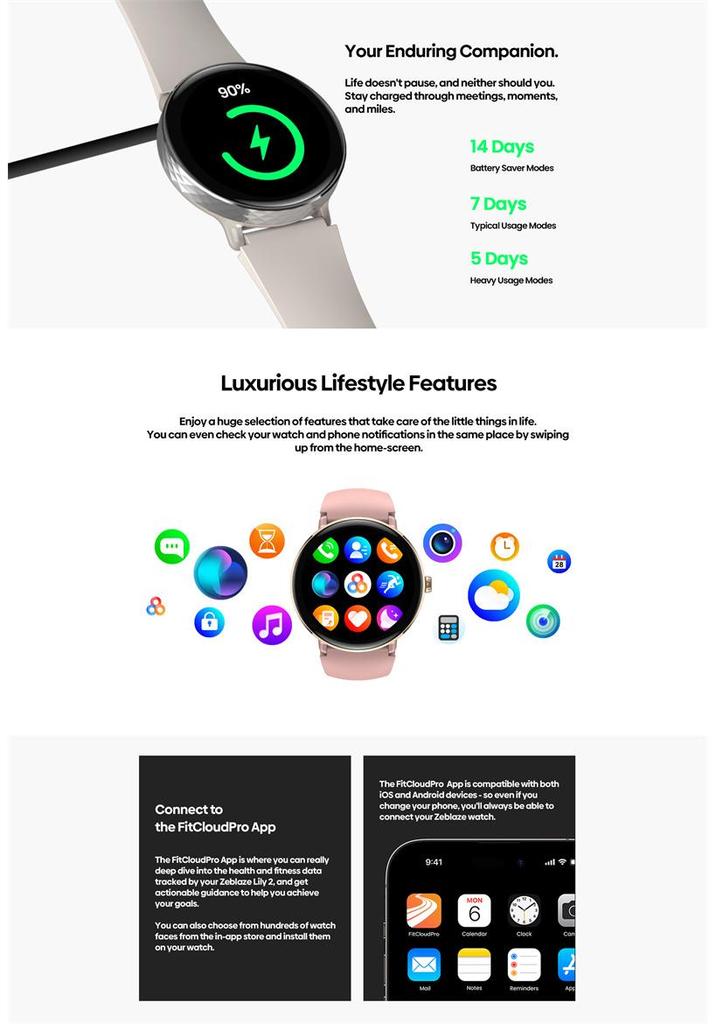 Zeblaze Lily 2 Women's Smartwatch with Bluetooth Calling, 1.2" AMOLED Screen, and Dual Straps