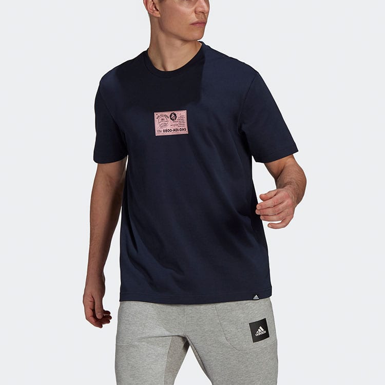 adidas T Shirts Men's Ink Blue Crew Neck Moderate Straight Fit GN8184