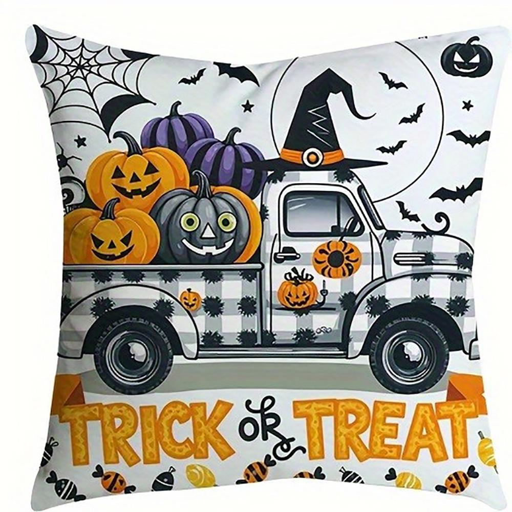 Pumpkin Truck for Halloween DecorSuitable for Living Room Bedroom Sofa Decorative Cushion Cover Pillow Cover