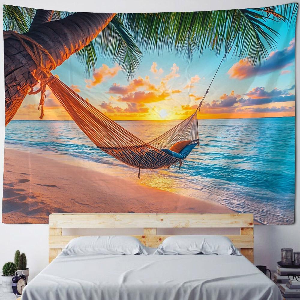 Bedroom Landscape Tapestry Sea View with Coconut Trees Home Mural Art Wall Decoration Aesthetic Garden Hanging Decor