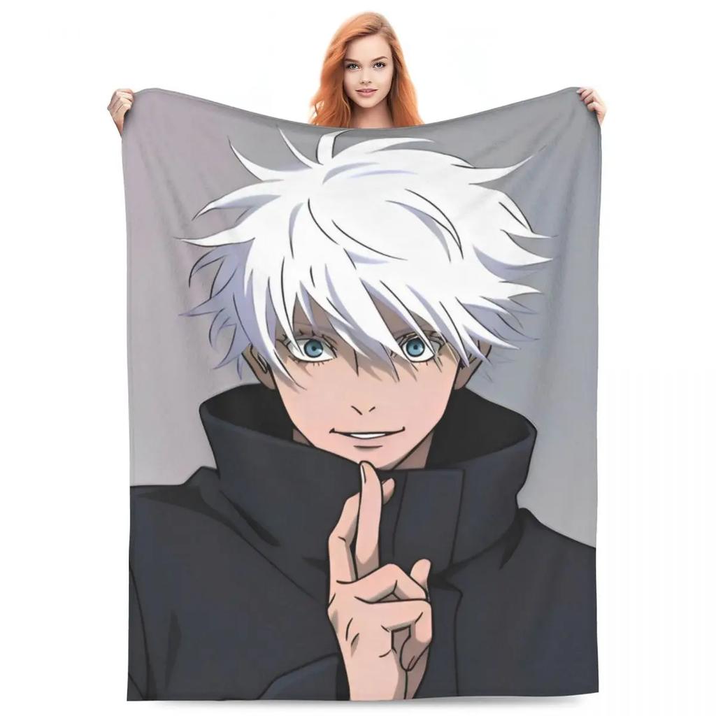 Gojo Satoru Knitted Blanket Anime Jujutsu Kaisen Flannel Throw Blanket Summer Air Conditioning Personalised Soft Warm Bedspreads