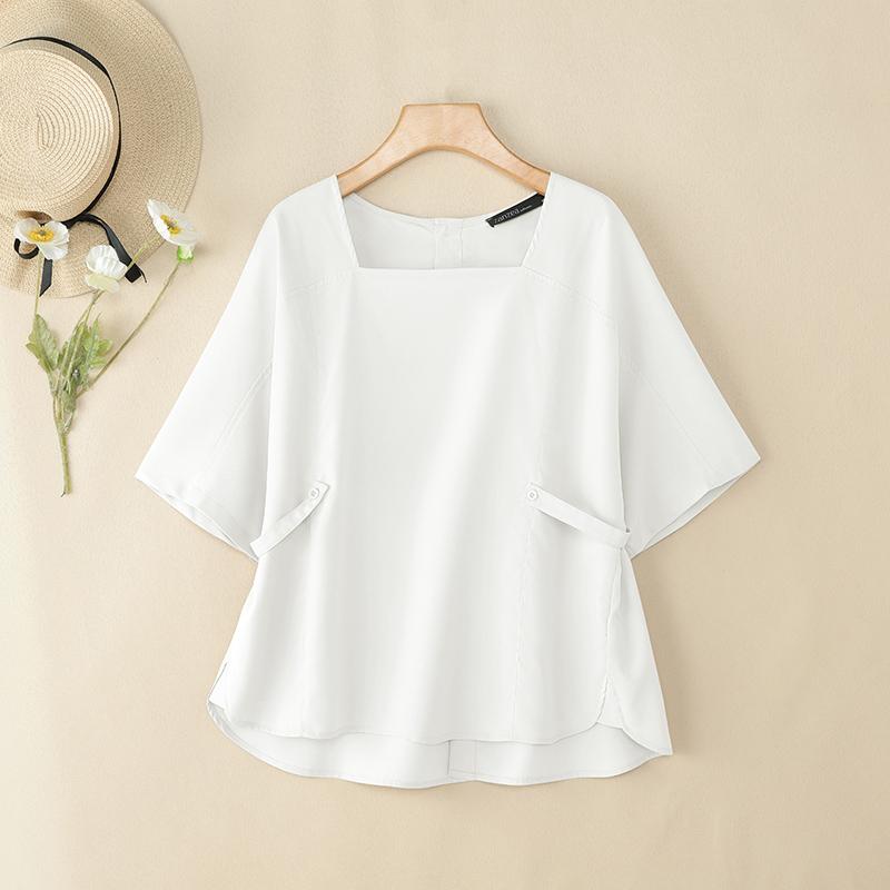 ZANZEA Women Casual Square Collar Summer Short Sleeve Blouse