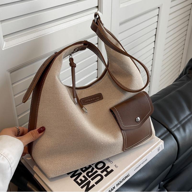 Black And Brown Canvas Tote Bag For Women 2024 Chic And Spacious With Color Block Design