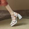 New Thick Heel Romen Sandals Women High Heel Leather Shoes Retro Weave Hollow Platform British Style Female Shoes 2026