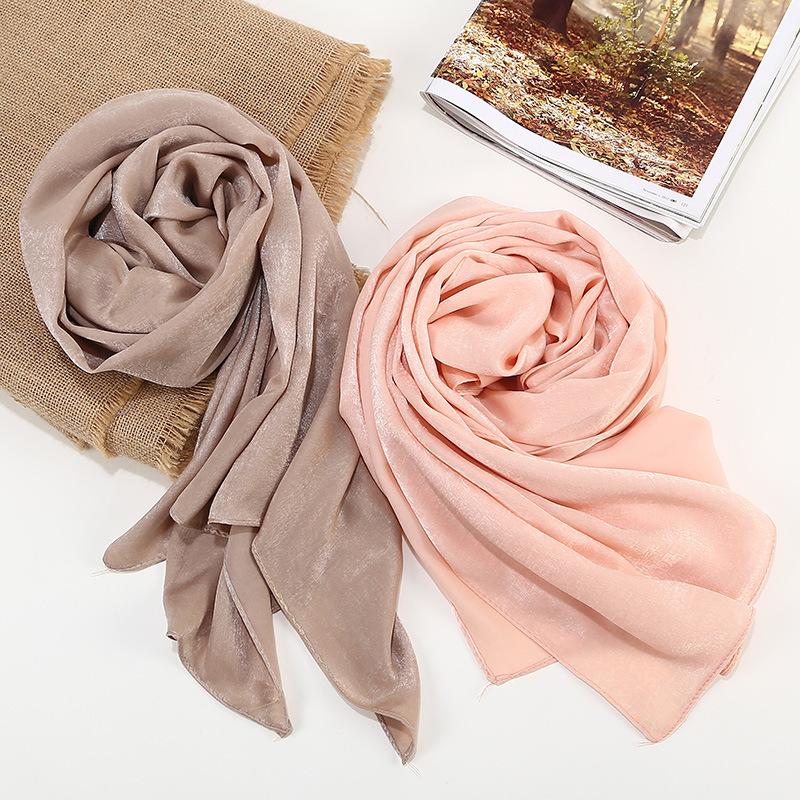 Premium Shiny Hijab Silk Scarfs Woman Muslim Hijab Head Scarf Headwraps Fashion Bufandas Silk Scarves Shawl Headband