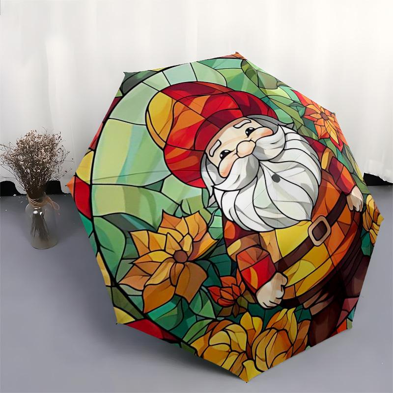 1 Stück Buntglas-Gnom-Design Automatischer Aufklapp-Faltregenschirm mit 8-Speichen-Eisenrahmen - Outdoor für Fans, Reisende, Täglichen Gebrauch, Festliches Geschenk (Ra