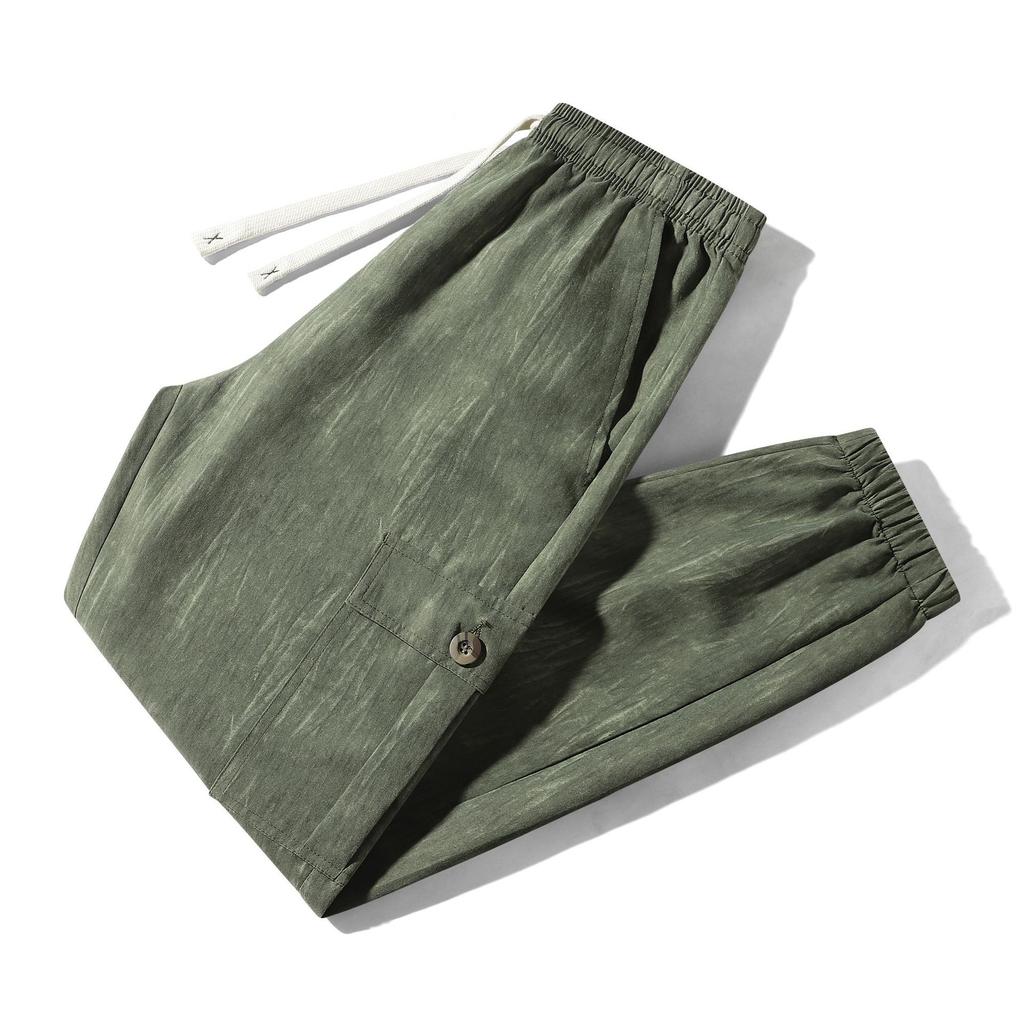 Men's Casual Loose Fit Outdoor Multi Pocket Cargo Pants Elastic Waistband Drawstring Adjustable Leg Opening Durable Fabric