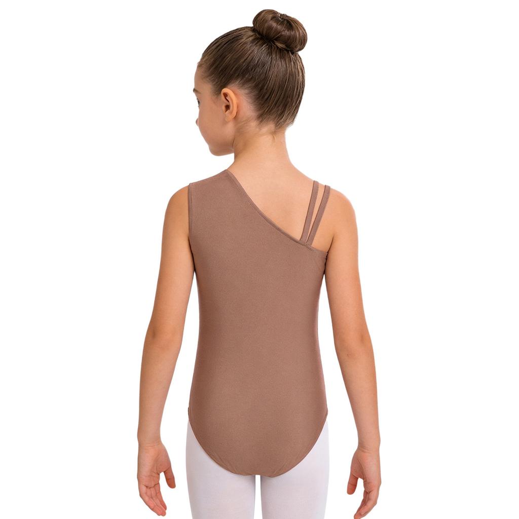 Meisjes Glanzende Strass Dans Leotard Mouwloos Asymmetrisch Kleurblok Bodysuit
